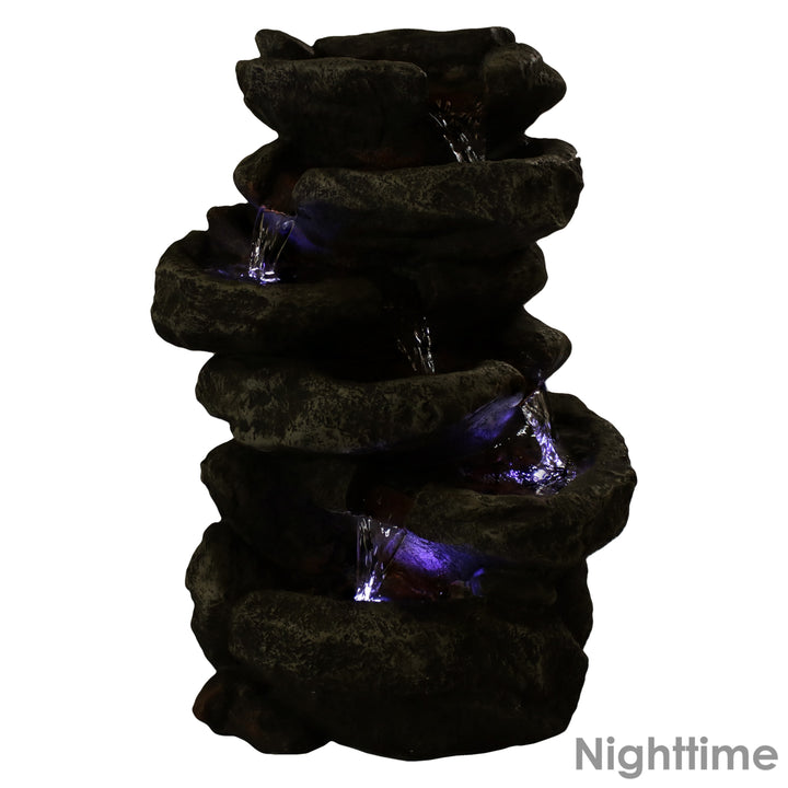Sunnydaze Stone Falls Polyresin 6-Tier Indoor Fountain with LED - 15 in Image 5