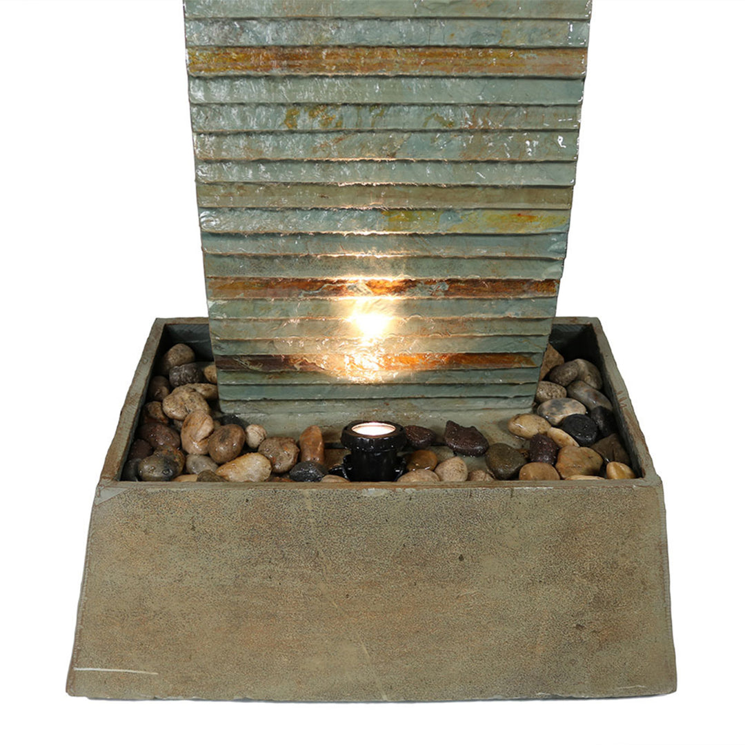 Sunnydaze Spiraling Slate Water Fountain Tower with LED Lights - 49 in Image 6