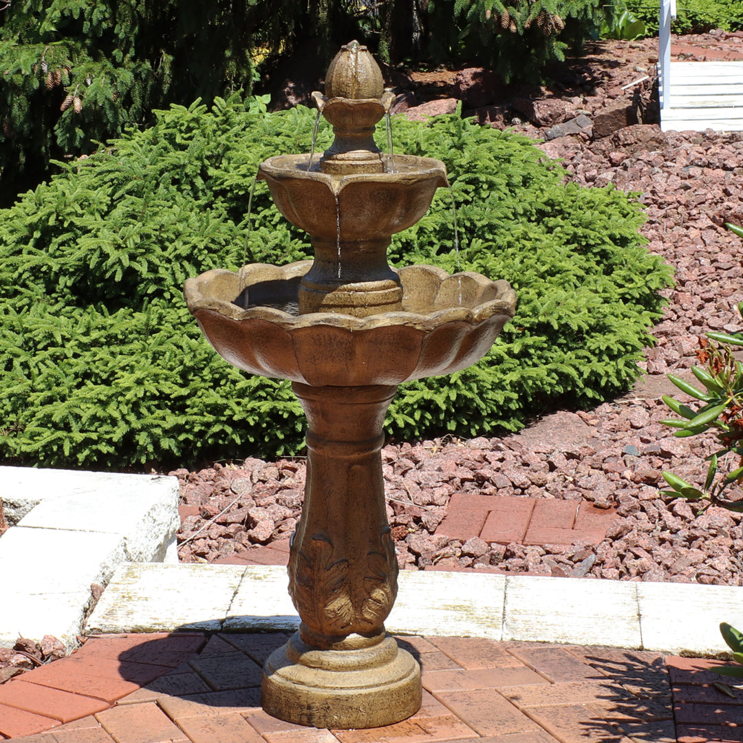 Sunnydaze Blooming Flower Resin Outdoor 2-Tier Water Fountain Image 4