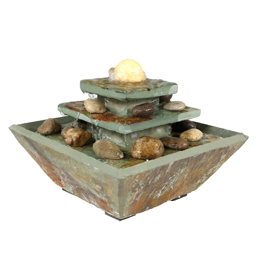 Sunnydaze Ascending Slate Indoor Water Fountain with LED Light - 8 in Image 1