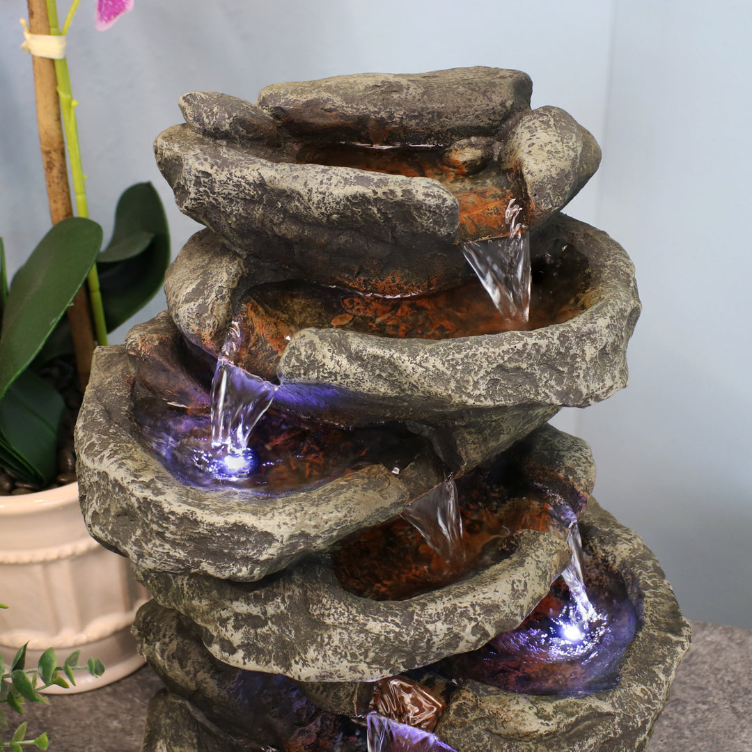 Sunnydaze Stone Falls Polyresin 6-Tier Indoor Fountain with LED - 15 in Image 9