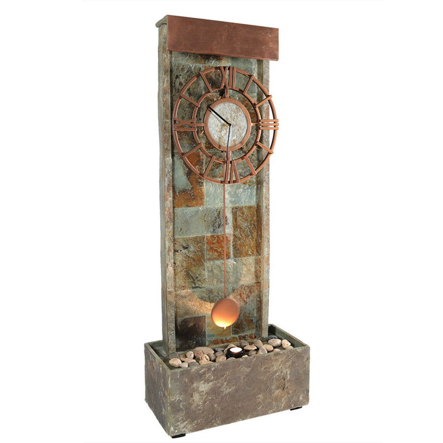 Sunnydaze Slate/Copper Clock Waterfall Fountain with LED Lights - 49 in Image 1