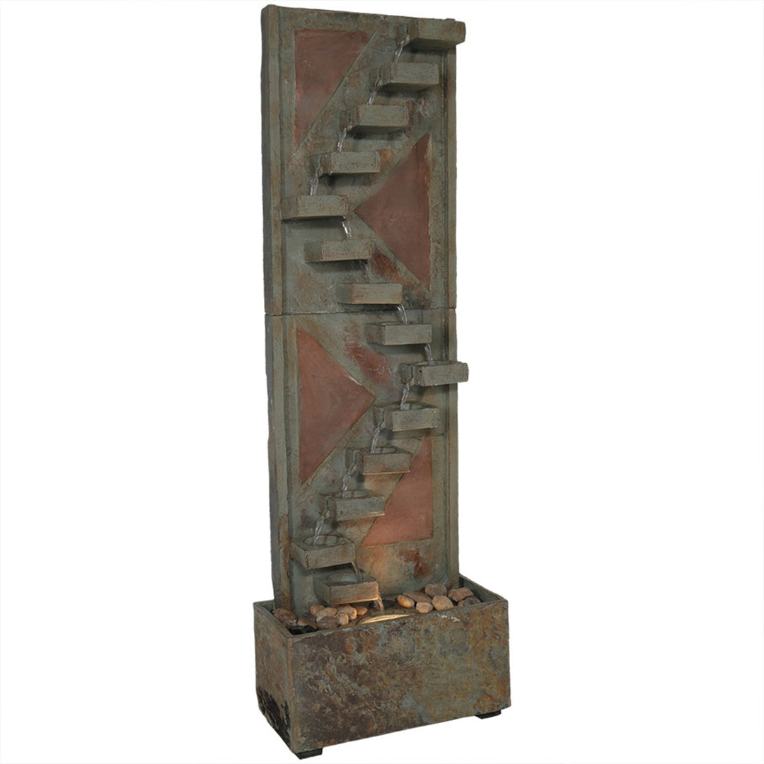 Sunnydaze Copper/Slate Staircase Water Fountain with LED Lights - 48 in Image 1