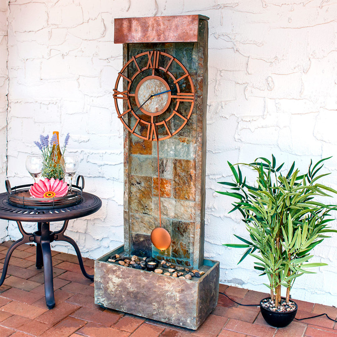 Sunnydaze Slate/Copper Clock Waterfall Fountain with LED Lights - 49 in Image 2