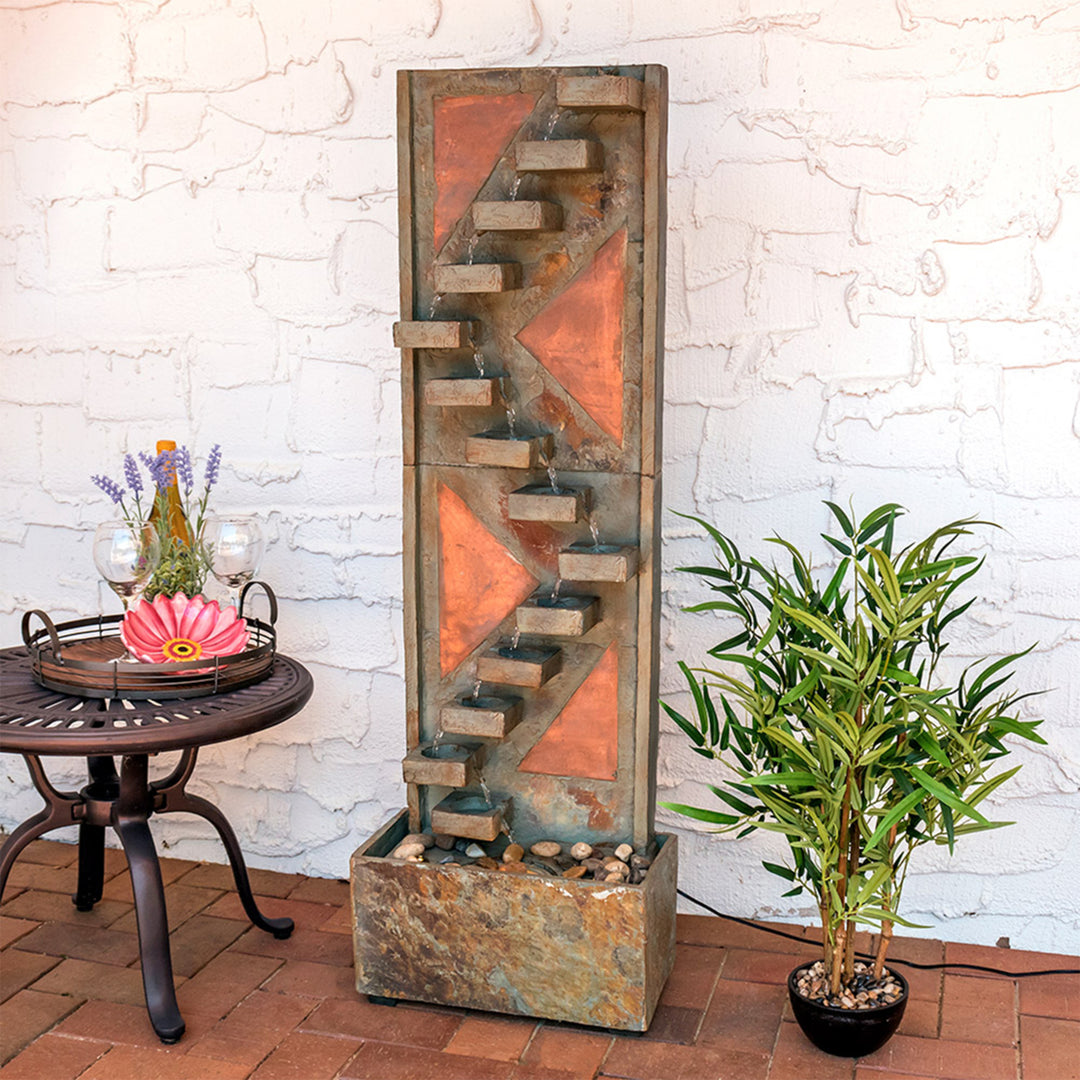 Sunnydaze Copper/Slate Staircase Water Fountain with LED Lights - 48 in Image 4