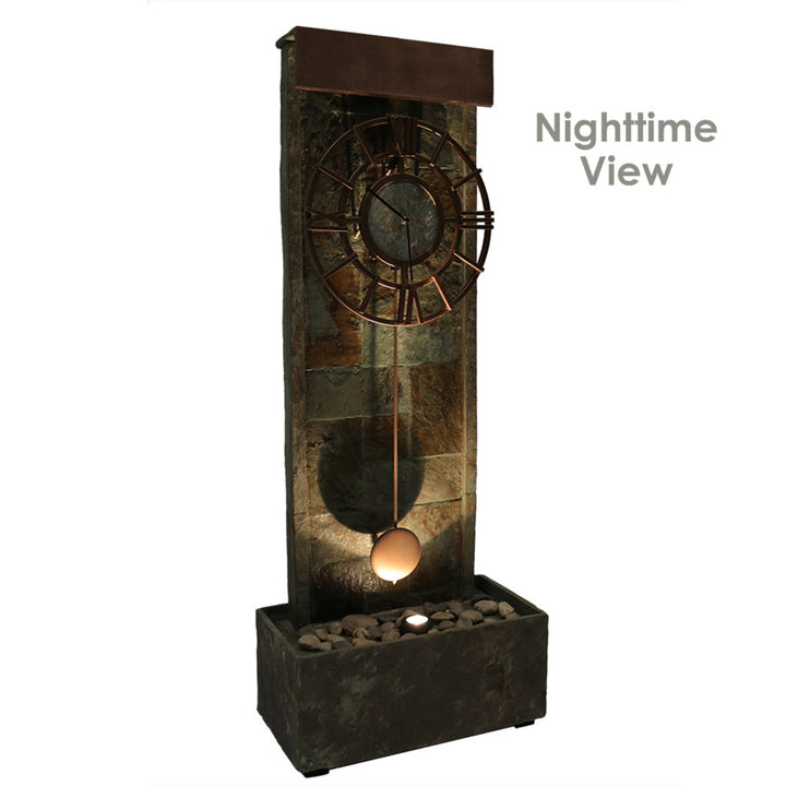 Sunnydaze Slate/Copper Clock Waterfall Fountain with LED Lights - 49 in Image 5