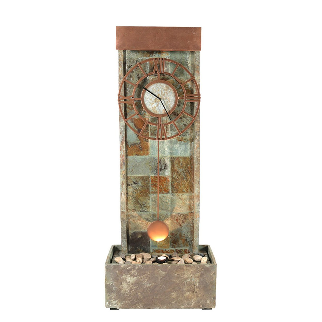 Sunnydaze Slate/Copper Clock Waterfall Fountain with LED Lights - 49 in Image 9