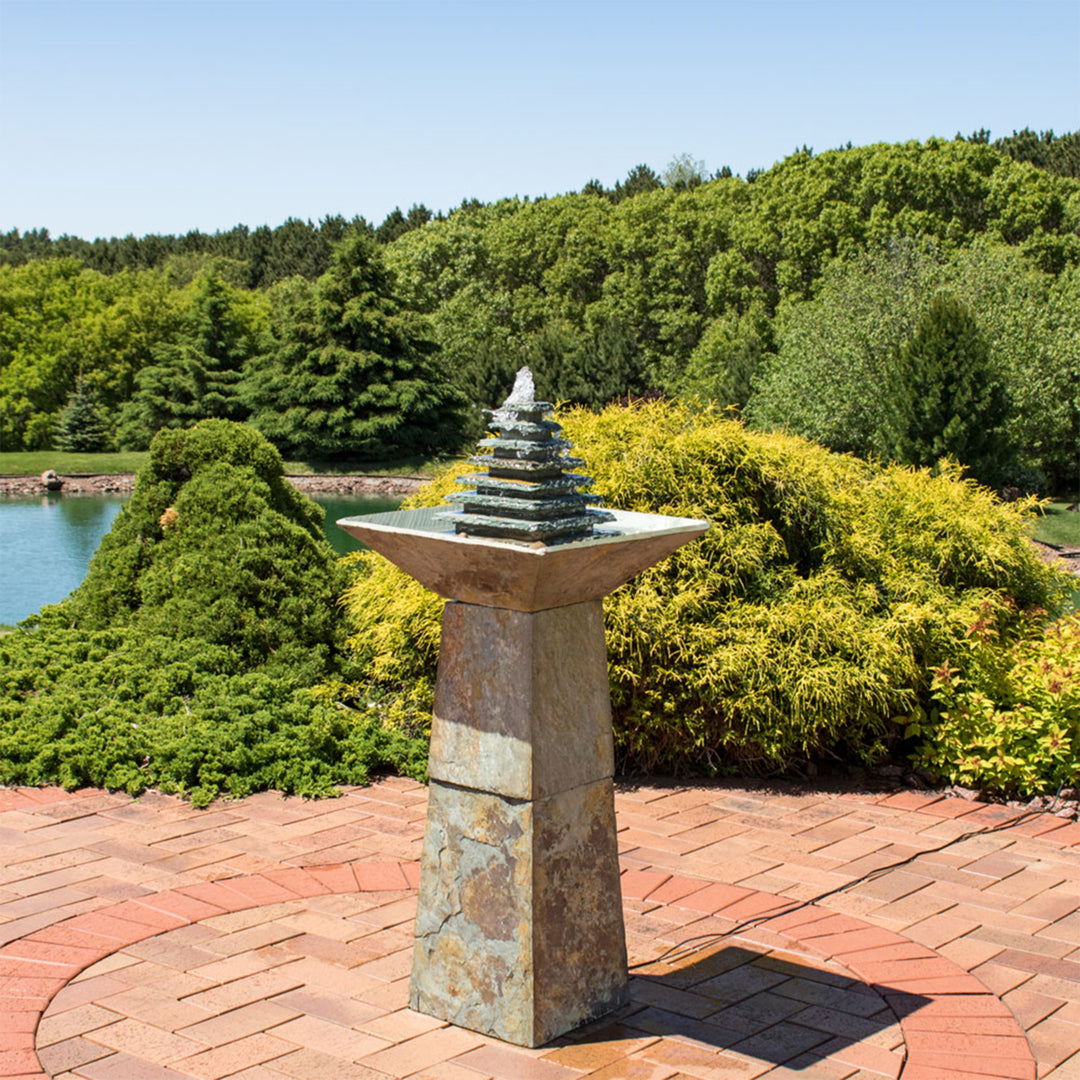 Sunnydaze Layered Slate Pyramid Water Fountain with LED Lights - 40 in Image 4