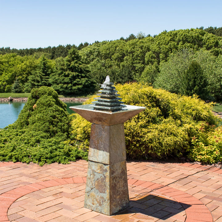 Sunnydaze Layered Slate Pyramid Water Fountain with LED Lights - 40 in Image 4