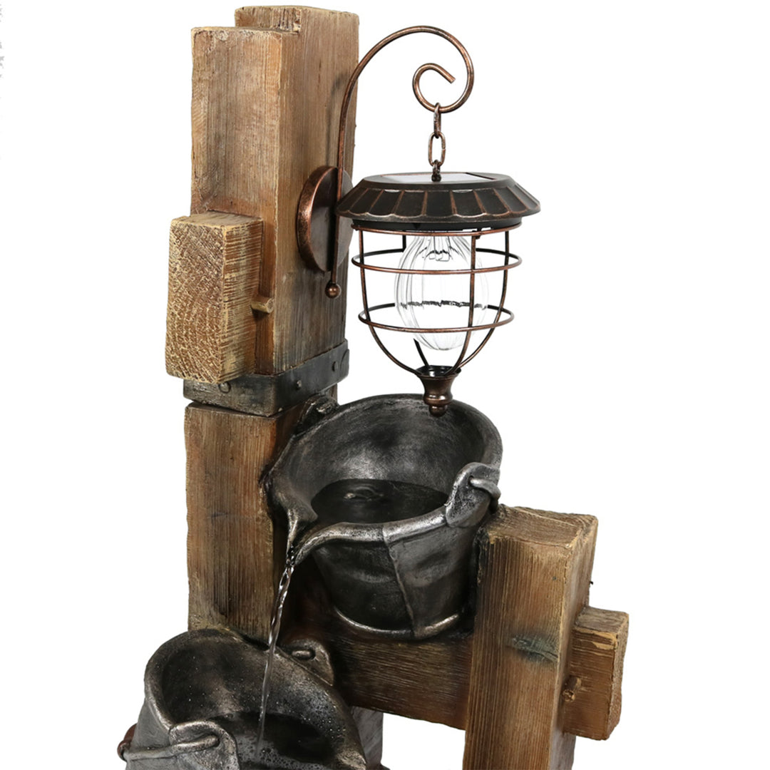 Sunnydaze Rustic Pouring Buckets Water Fountain and Solar Lantern - 34 in Image 5