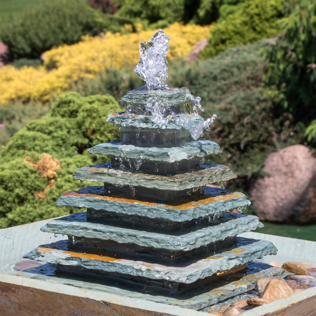 Sunnydaze Layered Slate Pyramid Water Fountain with LED Lights - 40 in Image 5