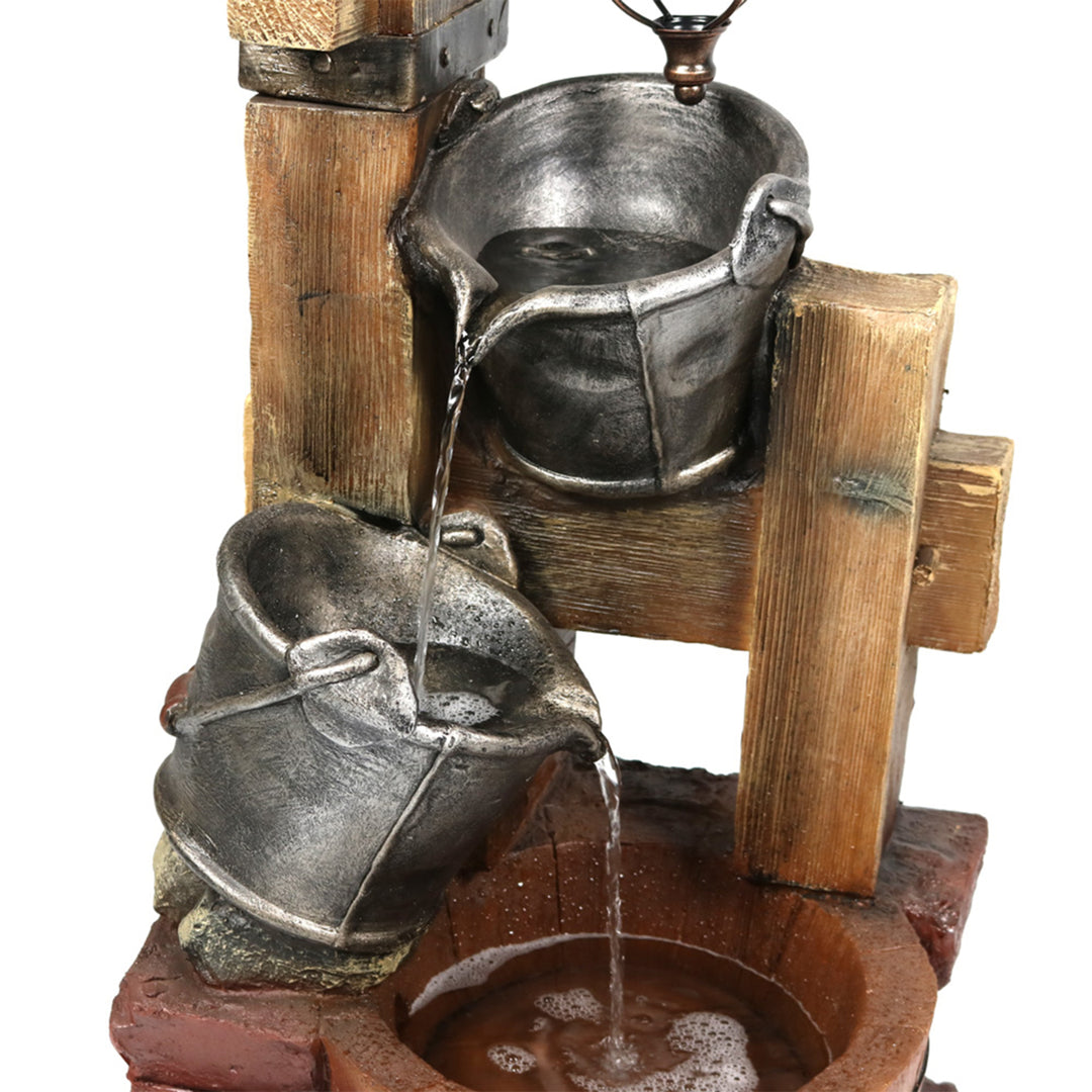 Sunnydaze Rustic Pouring Buckets Water Fountain and Solar Lantern - 34 in Image 6