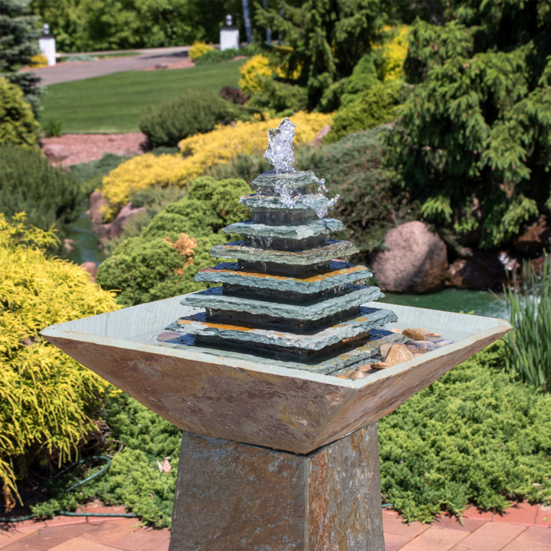 Sunnydaze Layered Slate Pyramid Water Fountain with LED Lights - 40 in Image 6