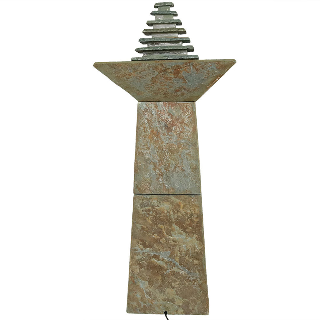 Sunnydaze Layered Slate Pyramid Water Fountain with LED Lights - 40 in Image 7