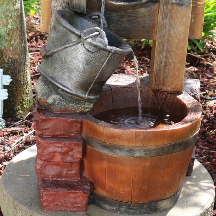 Sunnydaze Rustic Pouring Buckets Water Fountain and Solar Lantern - 34 in Image 8