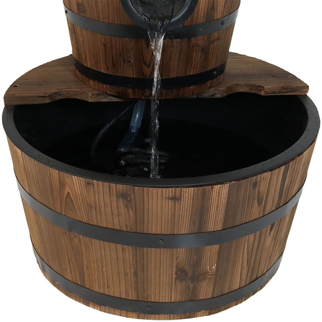 Sunnydaze Wooden Bowl/Barrel Water Fountain with Hand Pump/Liner - 23 in Image 8