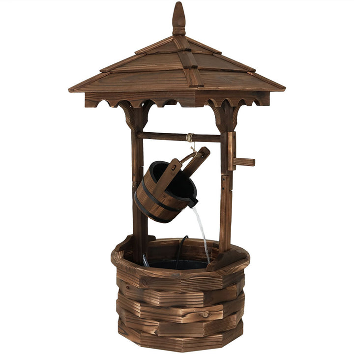 Sunnydaze Old-Fashioned Wood Wishing Well Water Fountain with Liner - 48 in Image 1