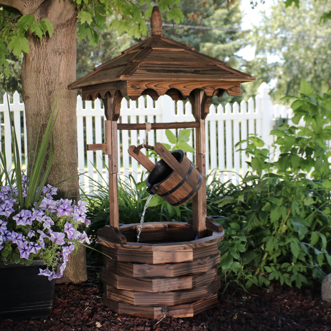 Sunnydaze Old-Fashioned Wood Wishing Well Water Fountain with Liner - 48 in Image 2