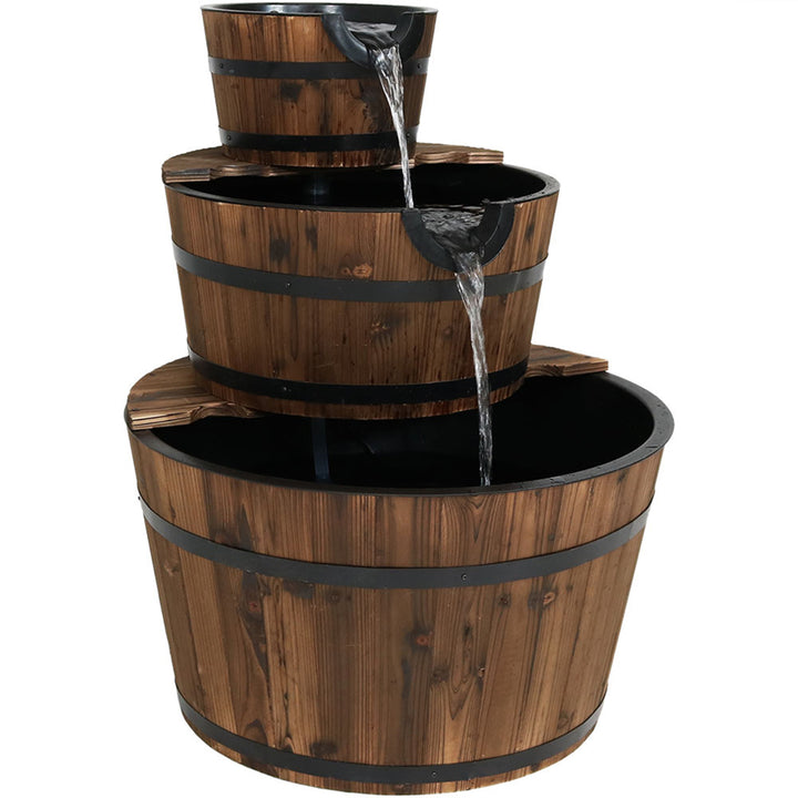 Sunnydaze Rustic 3-Tier Wooden Fir Barrel-Style Water Fountain - 30 in Image 1