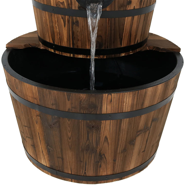 Sunnydaze Rustic 2-Tier Wood Barrel Water Fountain with Hand Pump - 34 in Image 9