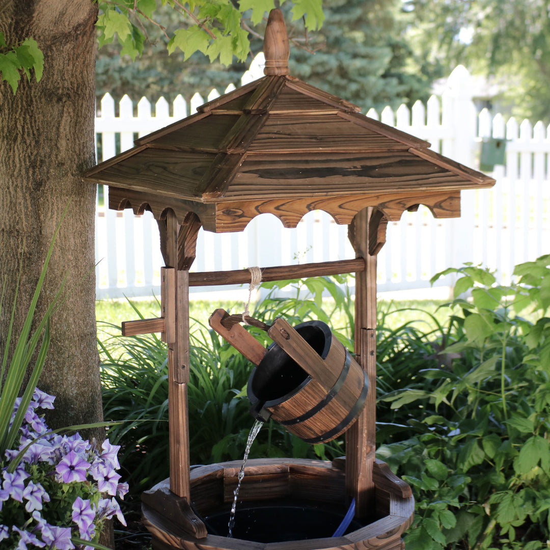 Sunnydaze Old-Fashioned Wood Wishing Well Water Fountain with Liner - 48 in Image 8