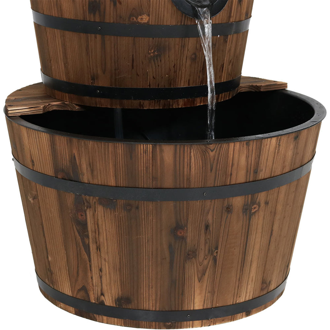 Sunnydaze Rustic 3-Tier Wooden Fir Barrel-Style Water Fountain - 30 in Image 8