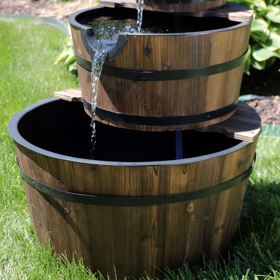 Sunnydaze Rustic 3-Tier Wooden Fir Barrel-Style Water Fountain - 30 in Image 6