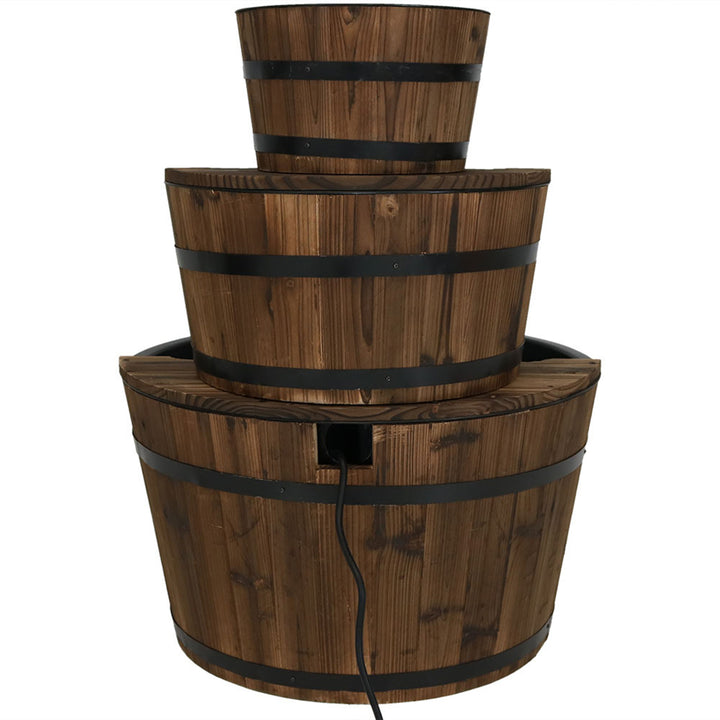 Sunnydaze Rustic 3-Tier Wooden Fir Barrel-Style Water Fountain - 30 in Image 7