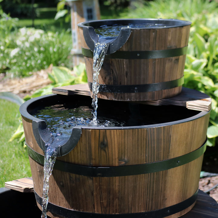 Sunnydaze Rustic 3-Tier Wooden Fir Barrel-Style Water Fountain - 30 in Image 5