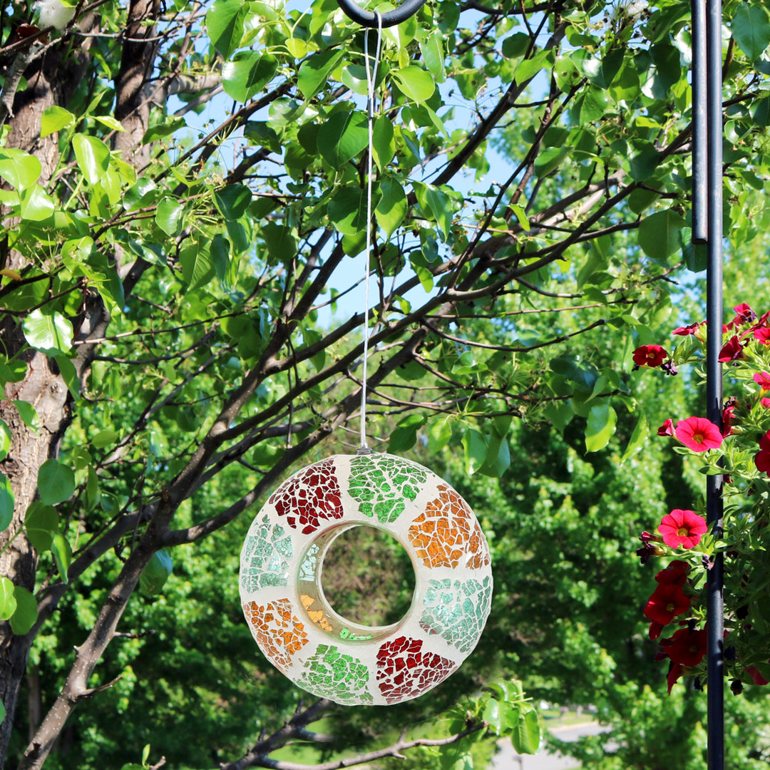 Glass Summer Mosaic Fly-Through Hanging Bird Feeder - 6 in by Sunnydaze Image 2