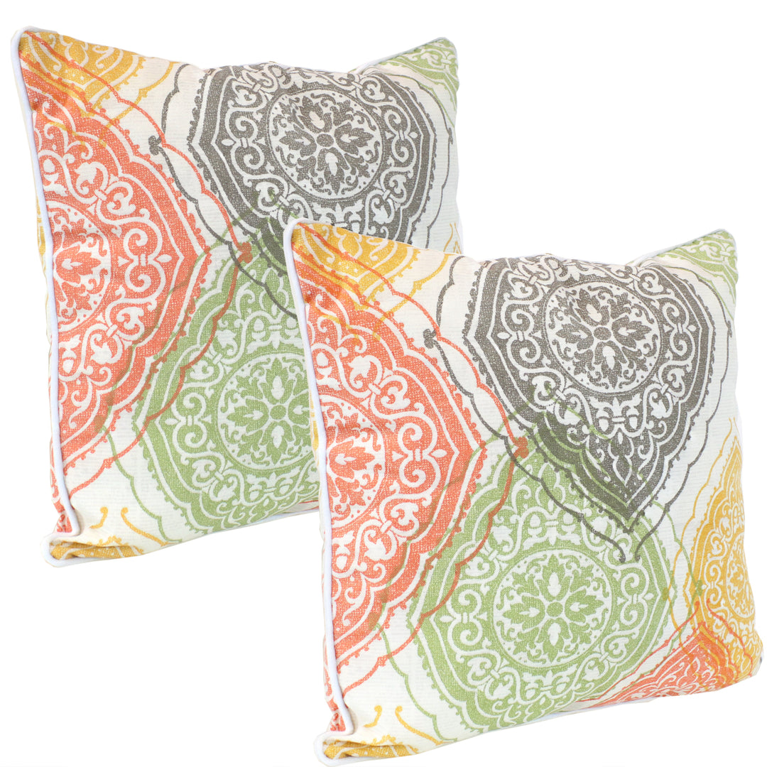 Sunnydaze 2 Indoor/Outdoor Throw Pillows - 16-Inch - Muted Damask Mandalas Image 1