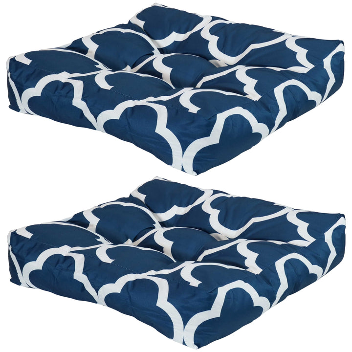 Sunnydaze Outdoor Square Tufted Seat Cushion - Navy/White - Set of 2 Image 1