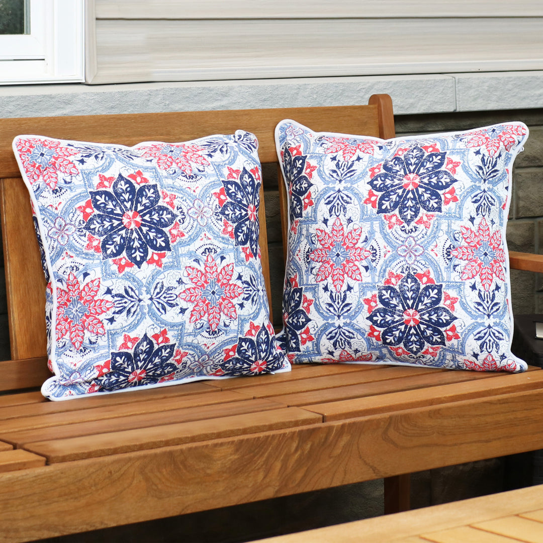 Sunnydaze Set of 2 Indoor/Outdoor Throw Pillows - 16-Inch - Red and Blue Floral Image 2