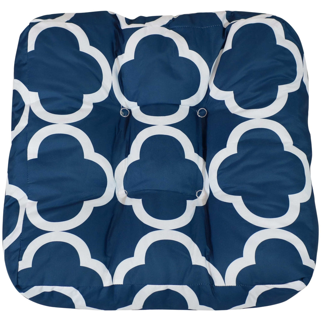 Sunnydaze Outdoor Square Tufted Seat Cushion - Navy/White - Set of 2 Image 8