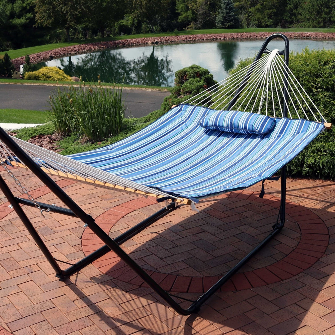 Sunnydaze Outdoor Polyester Hammock Pad and Pillow Set - Breakwater Stripe Image 2