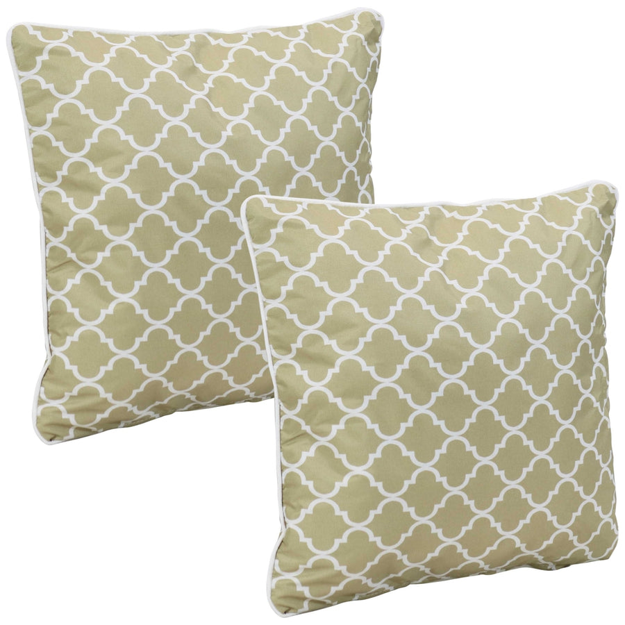 2 Pack Outdoor Throw Pillows  Patio Backyard Porch Deck Tan White Lattice 16x16 Image 1
