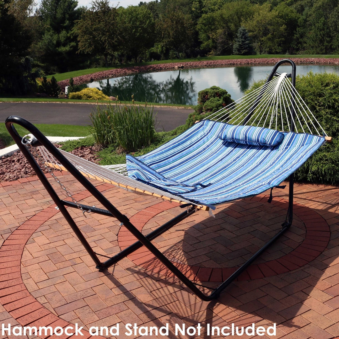 Sunnydaze Outdoor Polyester Hammock Pad and Pillow Set - Breakwater Stripe Image 7