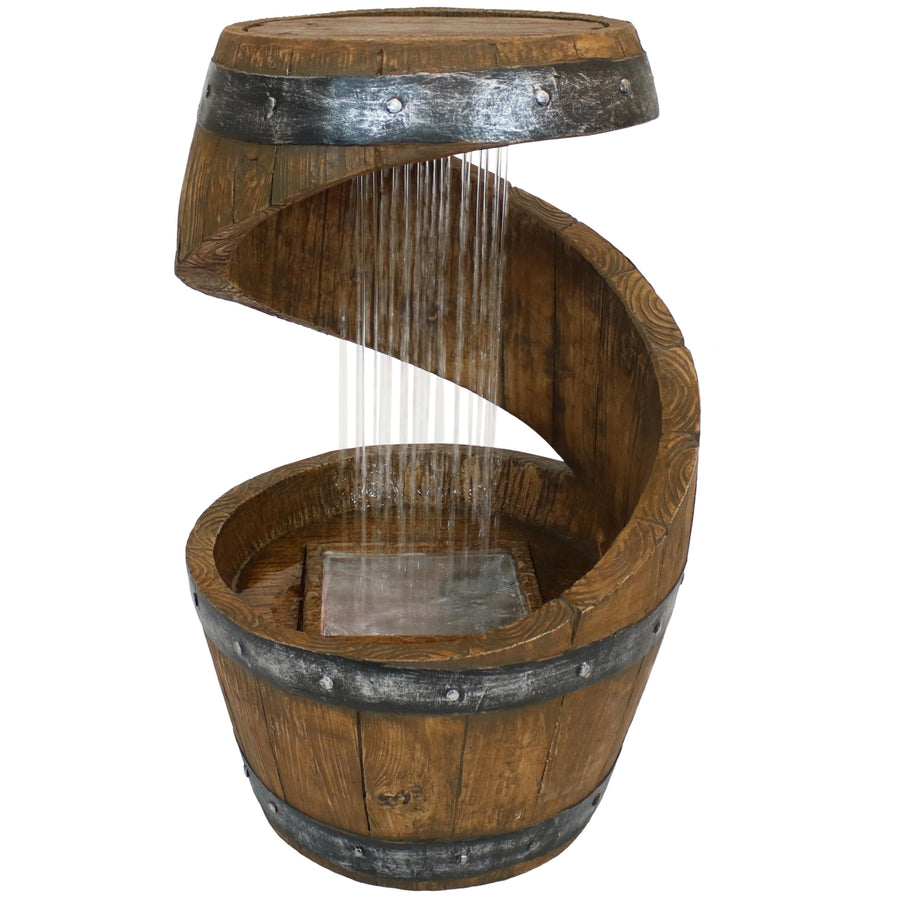 Sunnydaze Spiraling Barrel Outdoor Water Fountain with LED Lights - 25 in Image 1