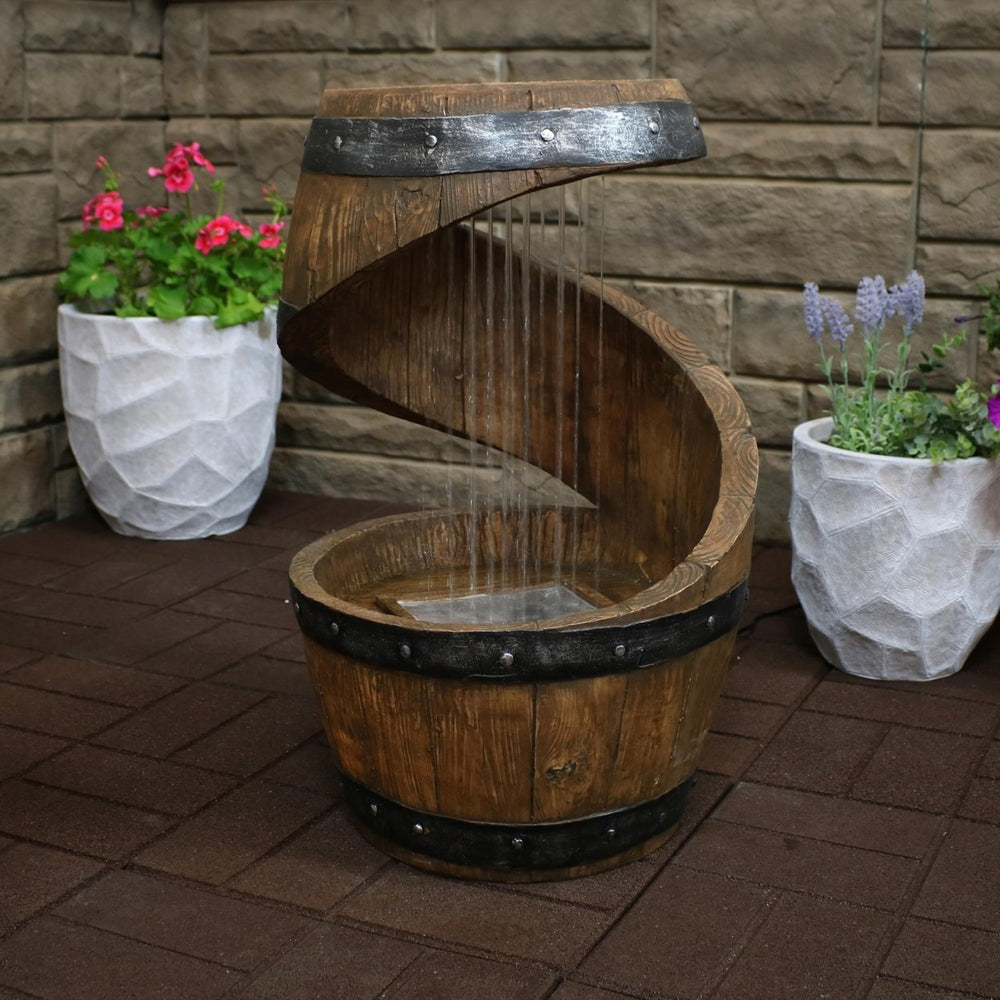 Sunnydaze Spiraling Barrel Outdoor Water Fountain with LED Lights - 25 in Image 2