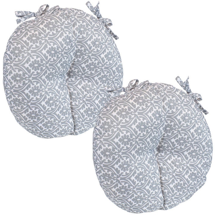 Sunnydaze Outdoor Round Bistro Seat Cushion - Gray Damask - Set of 2 Image 1