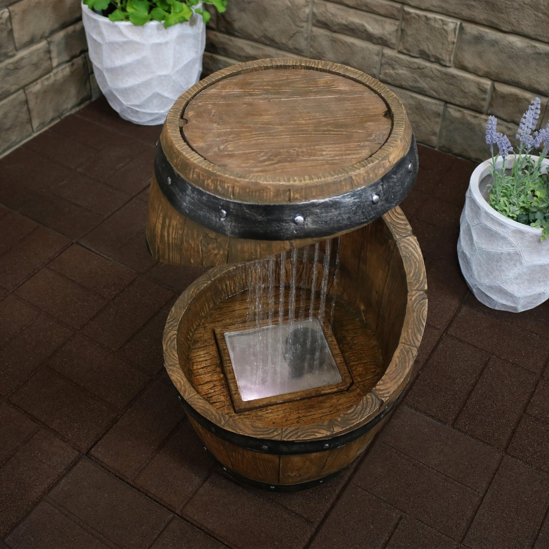 Sunnydaze Spiraling Barrel Outdoor Water Fountain with LED Lights - 25 in Image 6