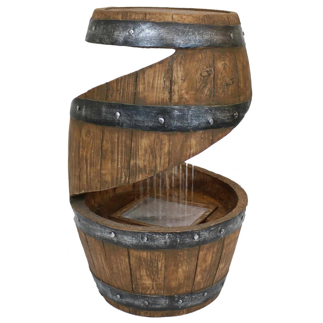 Sunnydaze Spiraling Barrel Outdoor Water Fountain with LED Lights - 25 in Image 9