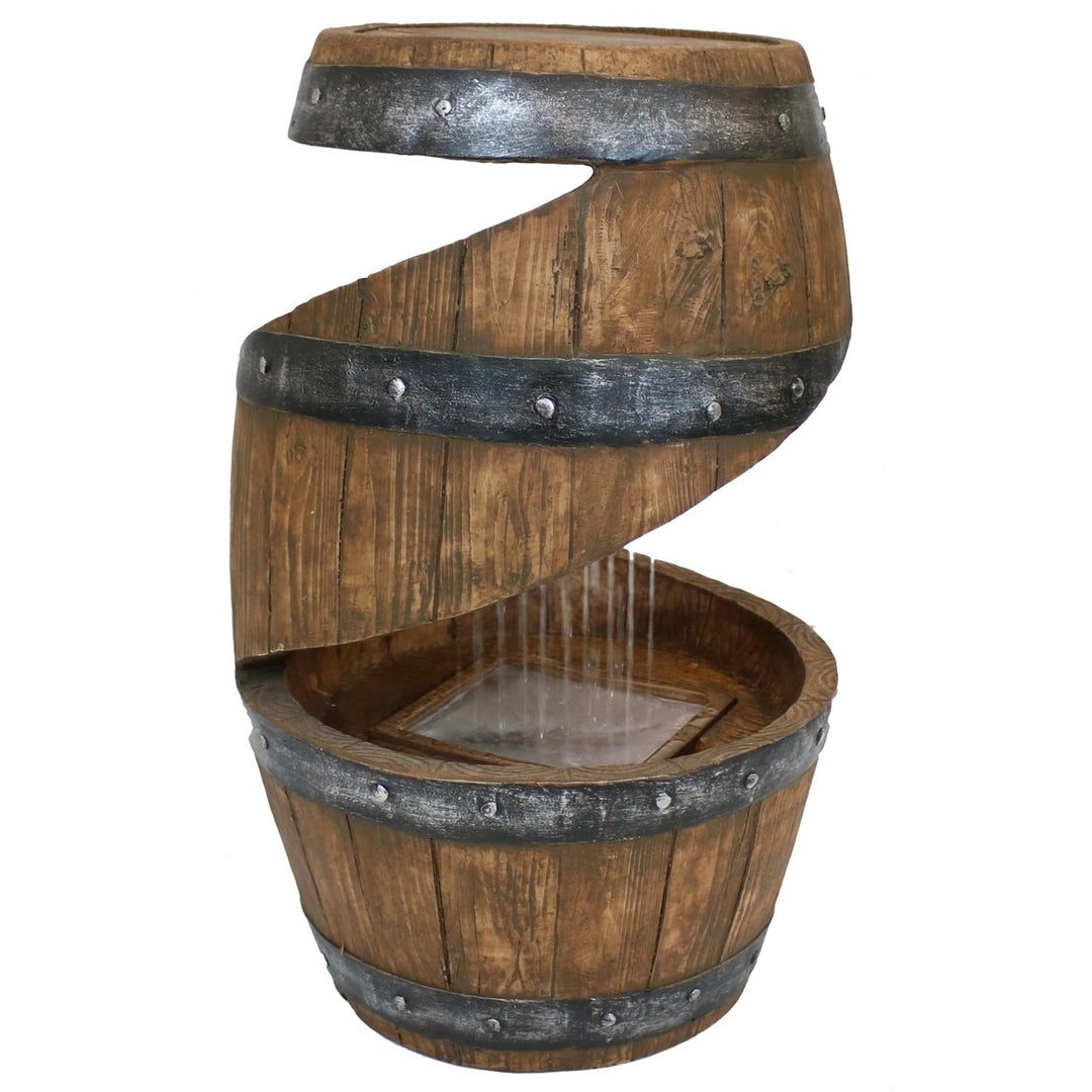 Sunnydaze Spiraling Barrel Outdoor Water Fountain with LED Lights - 25 in Image 8