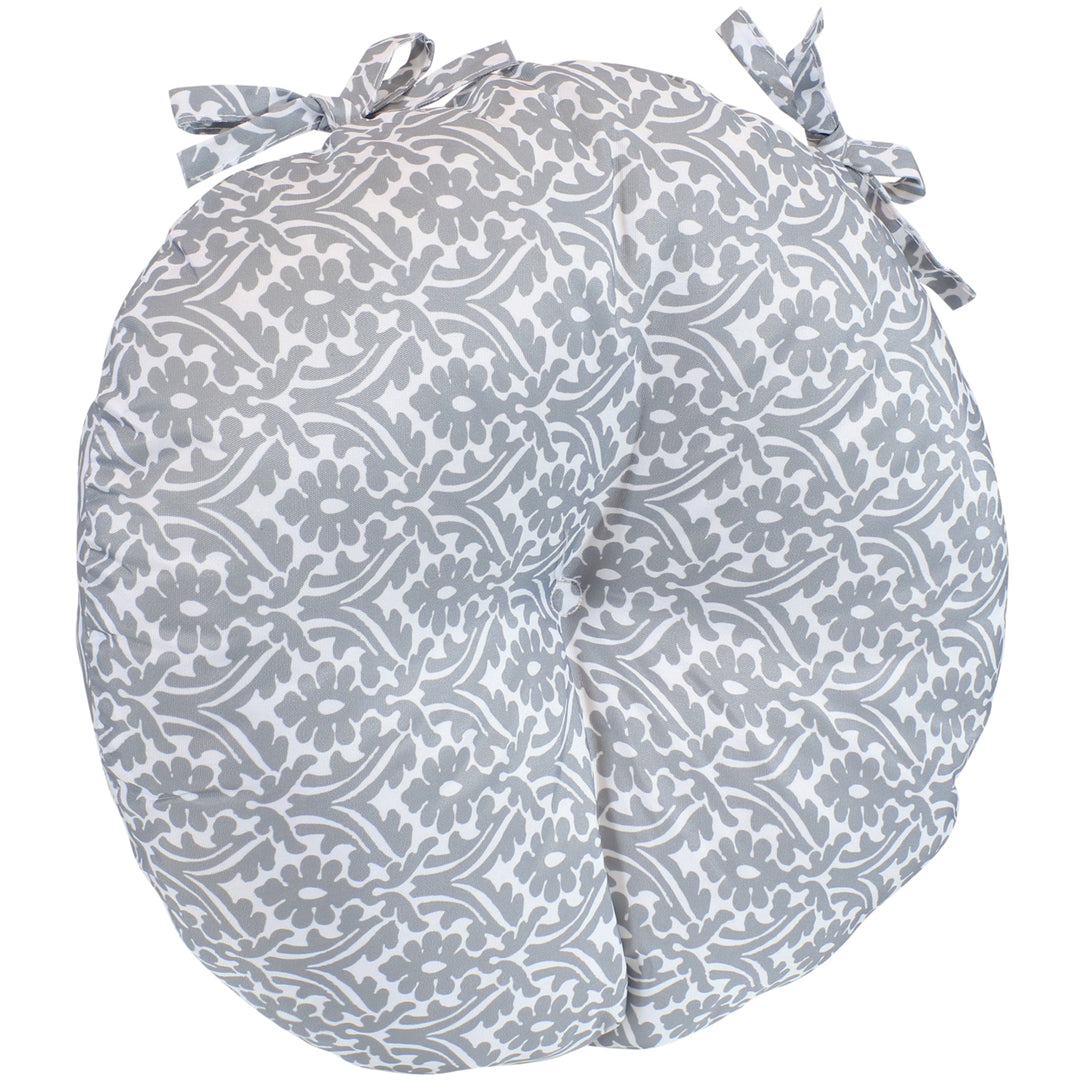 Sunnydaze Outdoor Round Bistro Seat Cushion - Gray Damask - Set of 2 Image 6