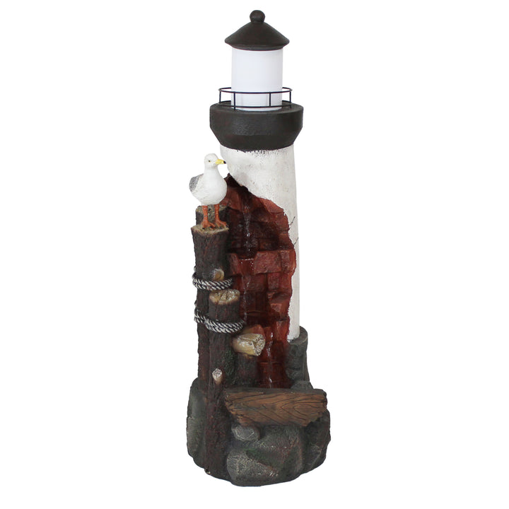 Sunnydaze Gulls Cove Lighthouse Water Fountain with LED Lights - 36 in Image 1