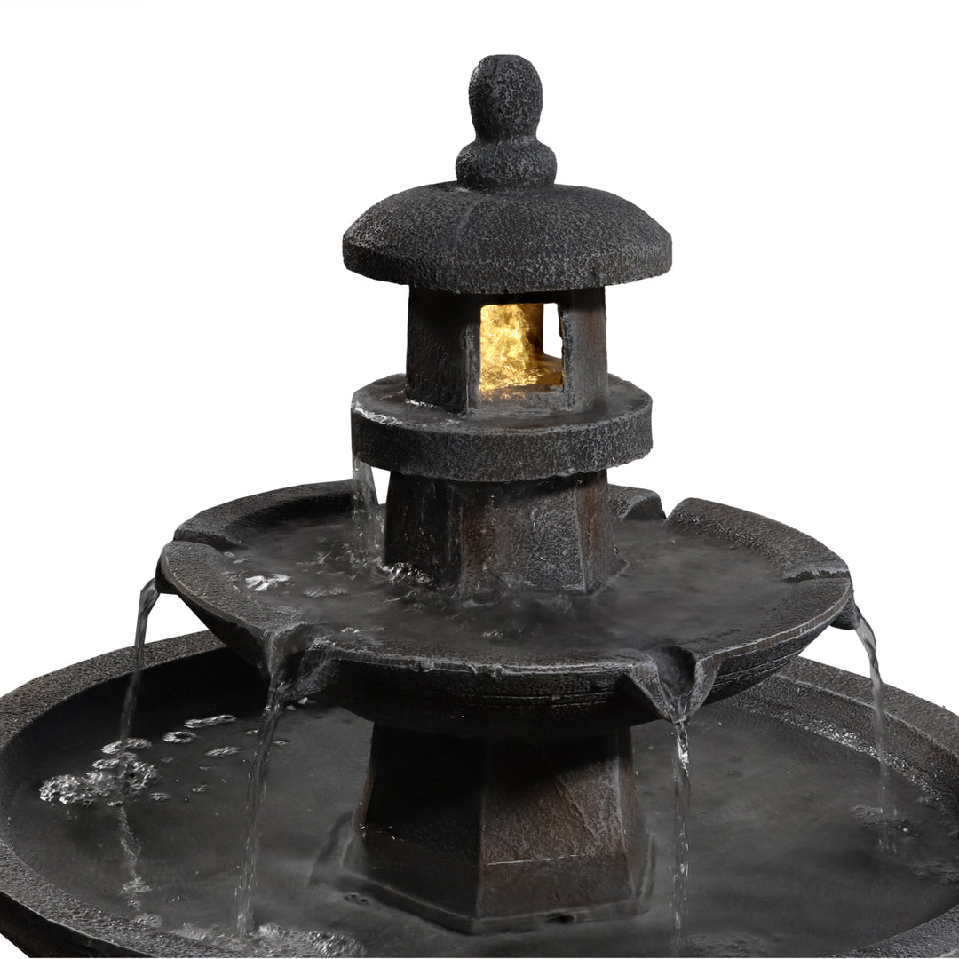 Sunnydaze Pagoda Polyresin Outdoor 2-Tier Water Fountain with Lights Image 9