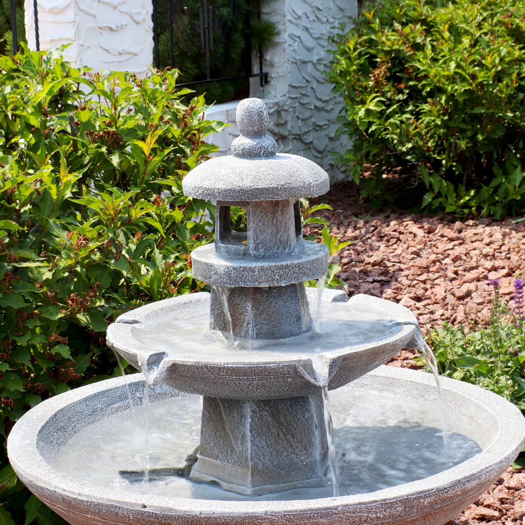 Sunnydaze Pagoda Polyresin Outdoor 2-Tier Water Fountain with Lights Image 7