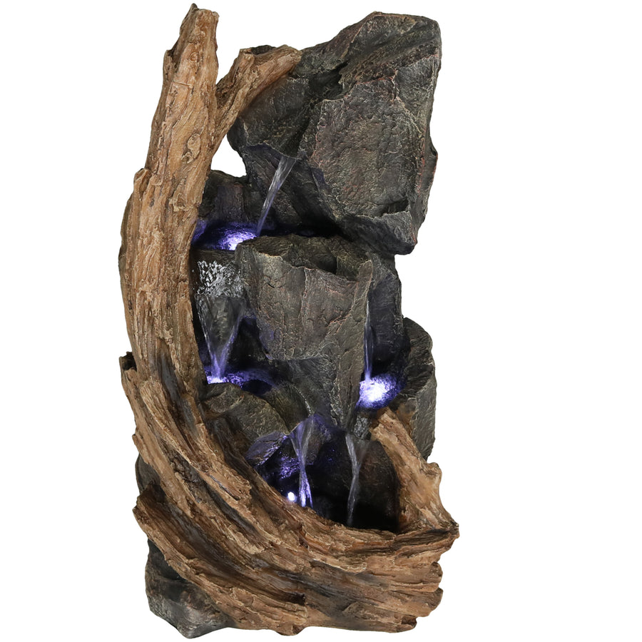 Sunnydaze Cascading Mountainside Water Fountain with LED Lights - 35 in Image 1