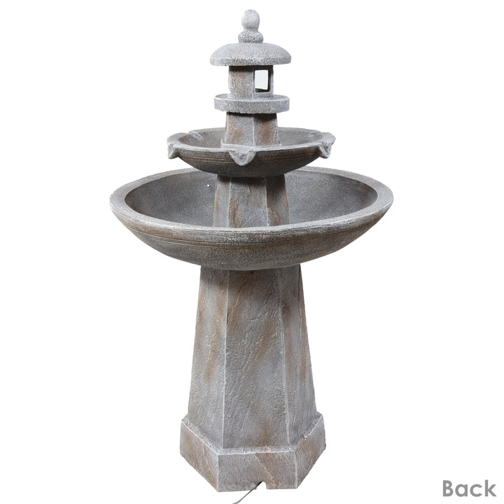 Sunnydaze Pagoda Polyresin Outdoor 2-Tier Water Fountain with Lights Image 8