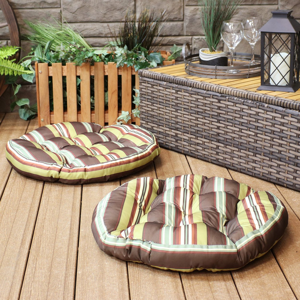 Sunnydaze Outdoor Round Polyester Floor Cushion - Chocolate - Set of 2 Image 2